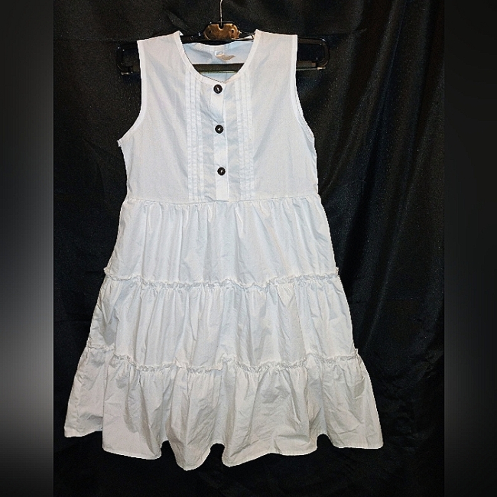 Girls White Tiered Ruffle Sleeveless Button Front Dress Size 12 Cottagecore